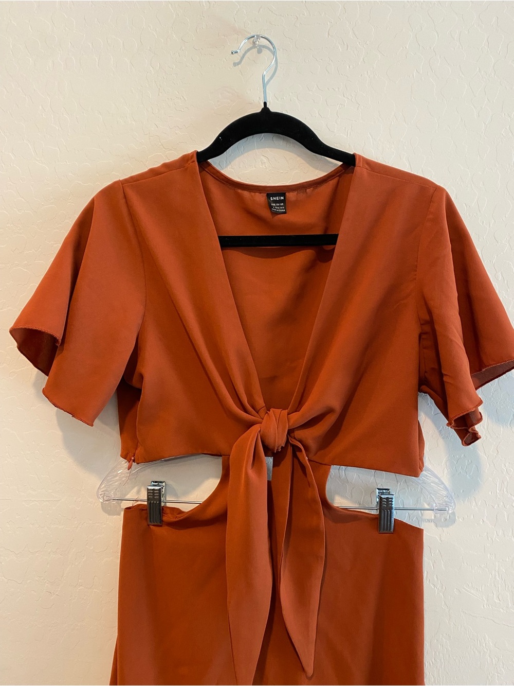 SHEIN Tie-Front Rust Midi Dress - Picture 3 of 10